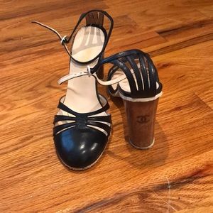 Chanel round toe navy heel